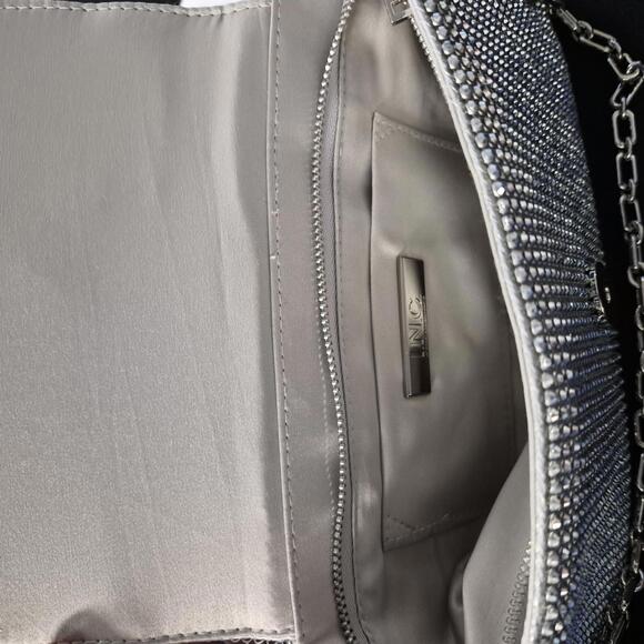 INC Mesh East West embellished clutch baguette pouch- SILVER - Picture 2 of 3